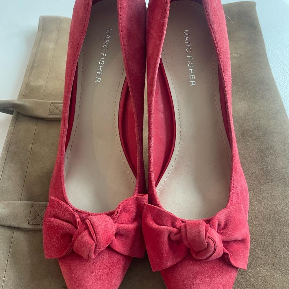 Marc Fisher Red Suede Heels with Bow